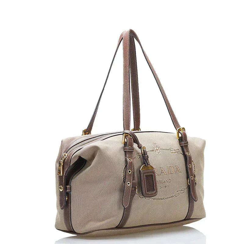 Prada Prada Logo Jacquard Bauletto Bag